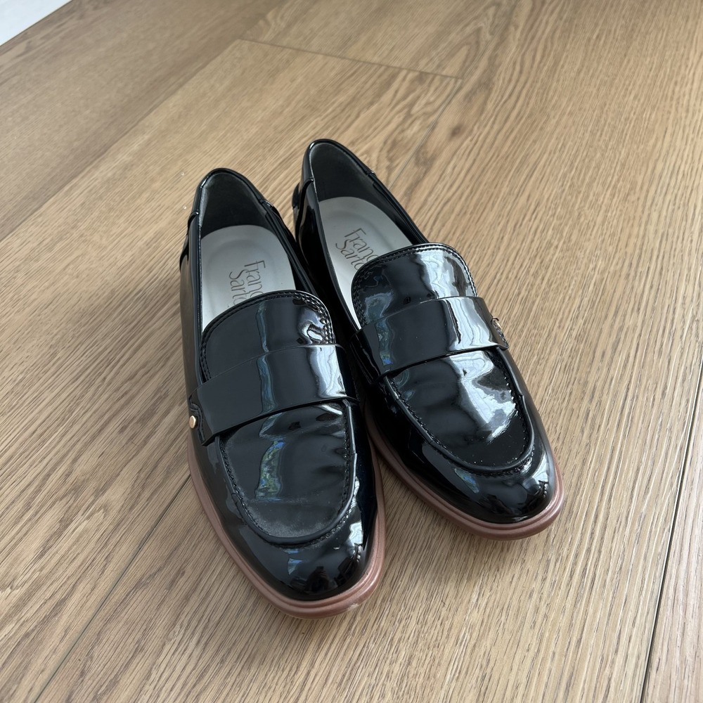 Womens Franco Sarto Edith 2 Black Faux Patent Leather Penny Loafers Sz 6.5 M
